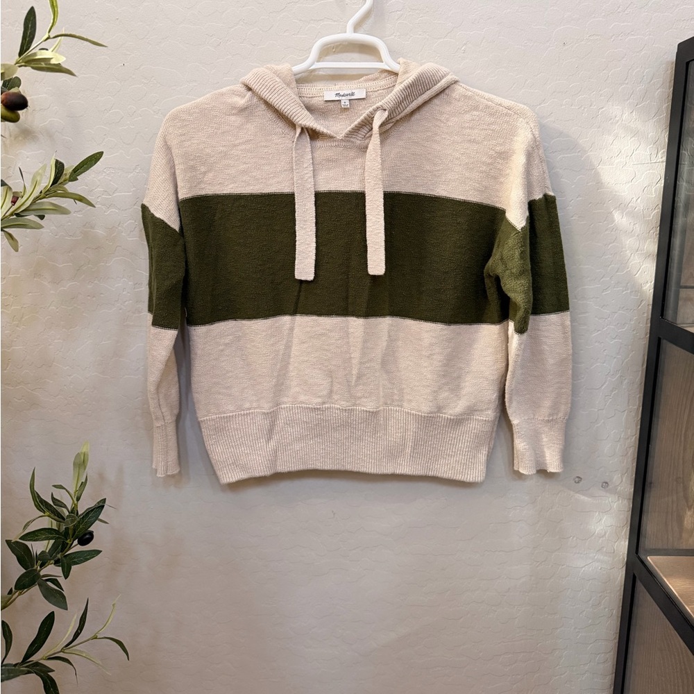 Madewell Cream Knit Hooded Pullover 100% cotton